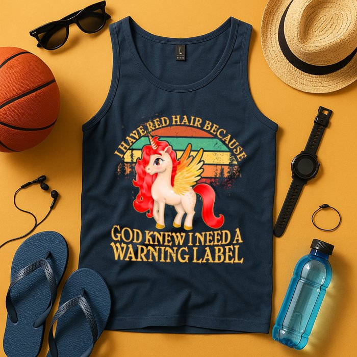 Retro Unicorn I Have Red Hair Warning Label Tank Top
