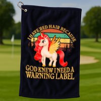 Retro Unicorn I Have Red Hair Warning Label Golf Towel