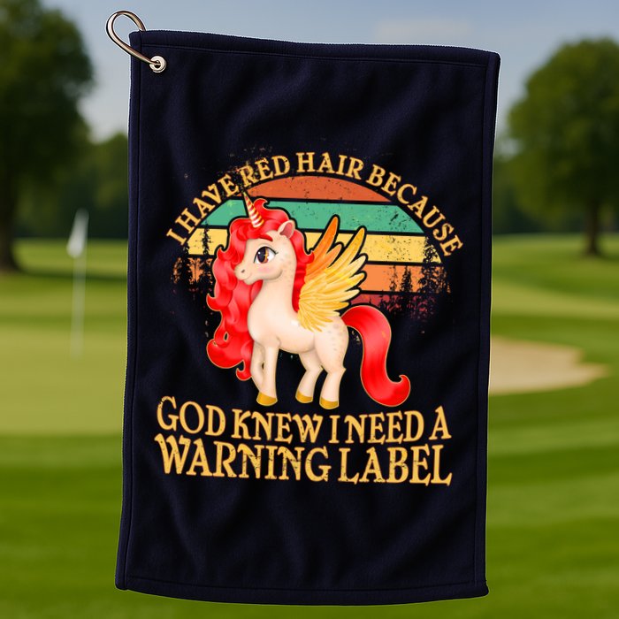 Retro Unicorn I Have Red Hair Warning Label Golf Towel