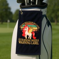 Retro Unicorn I Have Red Hair Warning Label Golf Towel