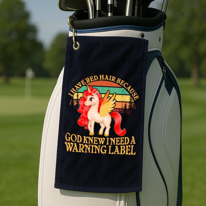 Retro Unicorn I Have Red Hair Warning Label Golf Towel