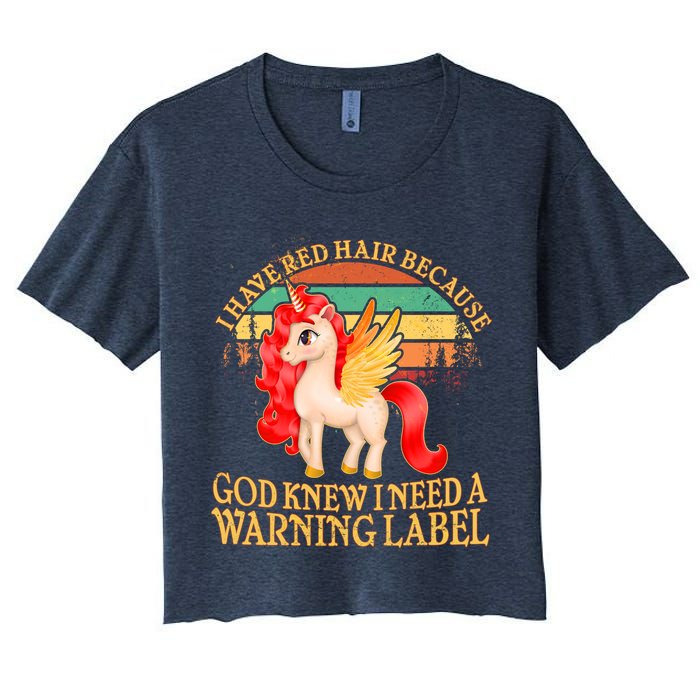 Retro Unicorn I Have Red Hair Warning Label Crop Top