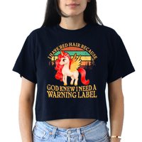 Retro Unicorn I Have Red Hair Warning Label Crop Top