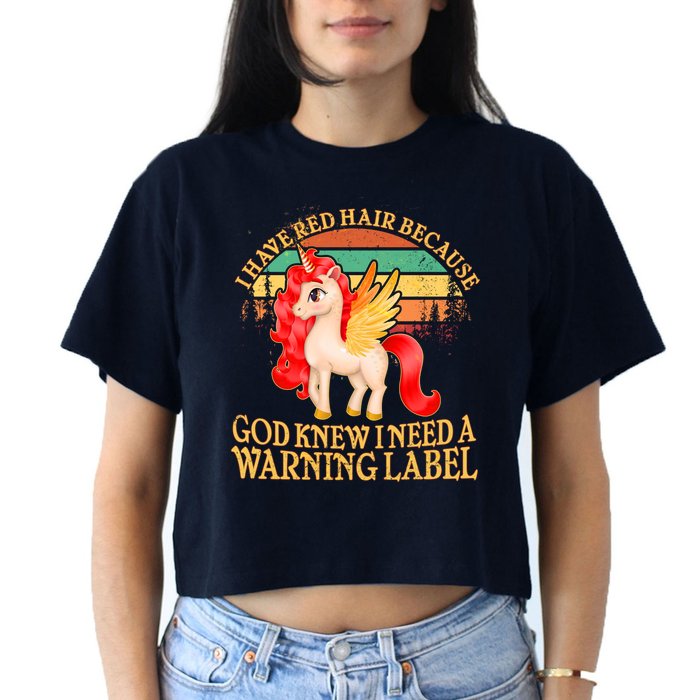 Retro Unicorn I Have Red Hair Warning Label Crop Top