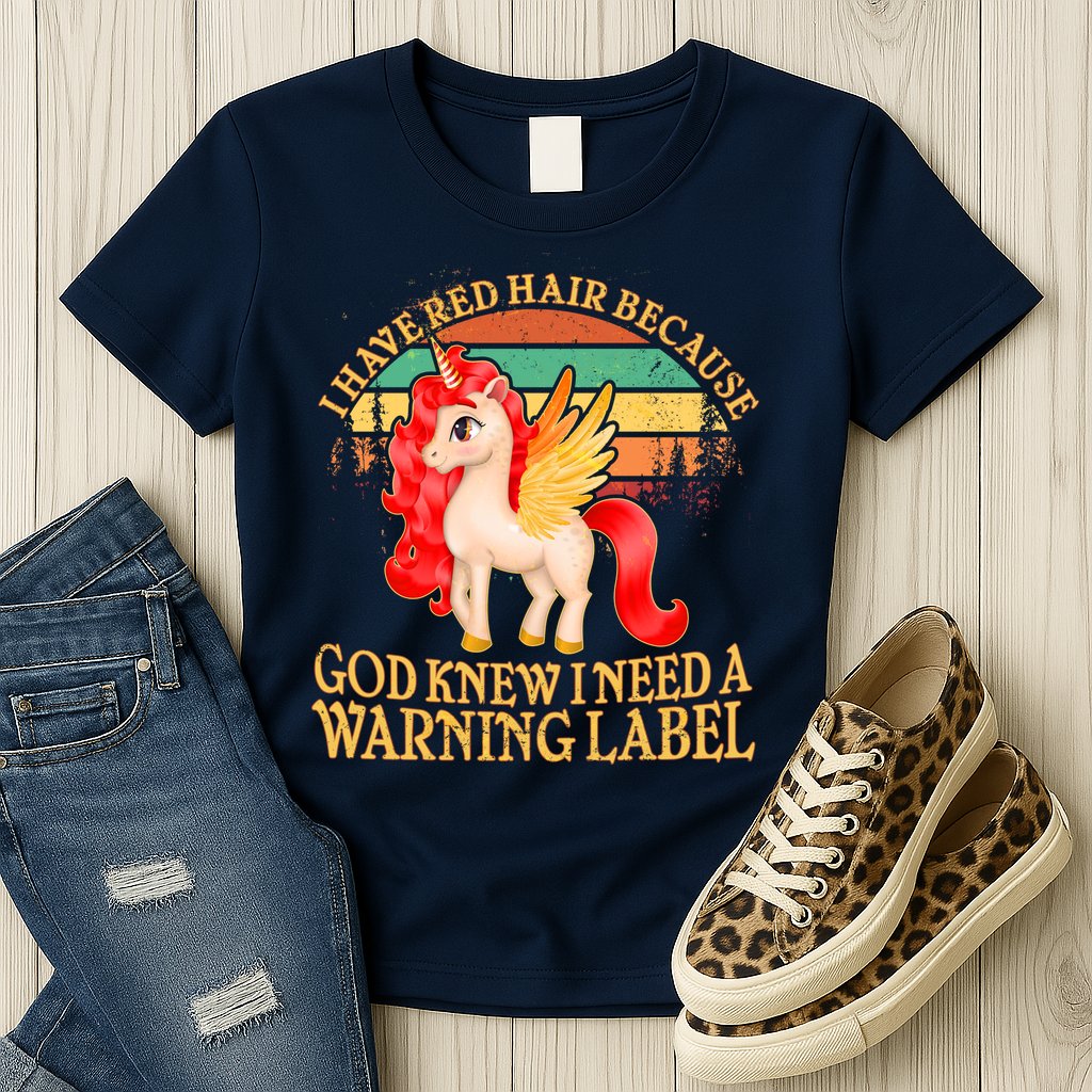 Retro Unicorn I Have Red Hair Warning Label Womens T-Shirt