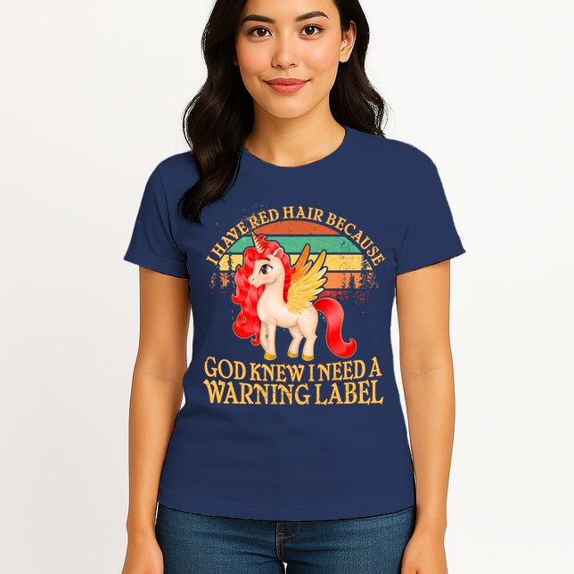 Retro Unicorn I Have Red Hair Warning Label Womens T-Shirt