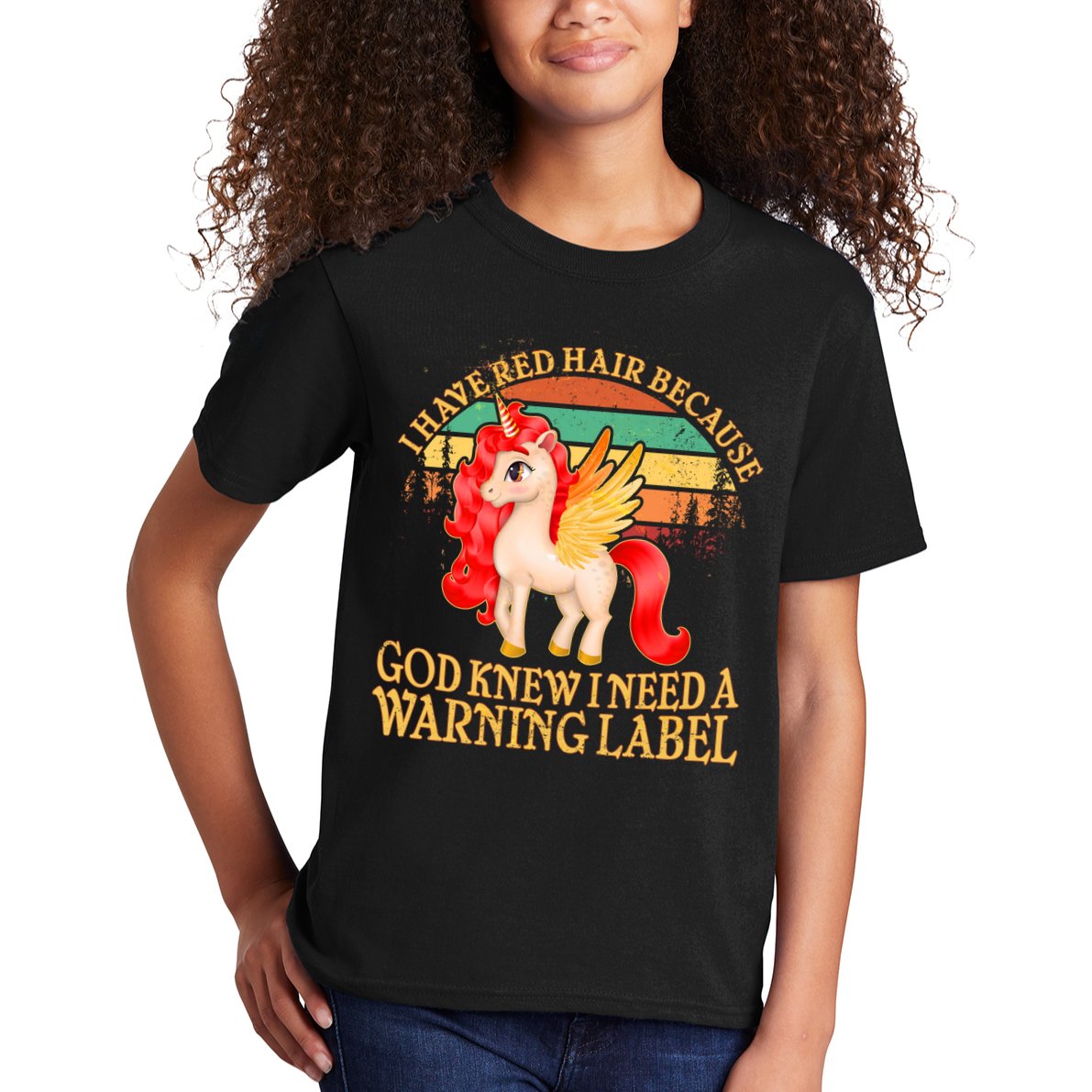 Retro Unicorn I Have Red Hair Warning Label Kids T-Shirt