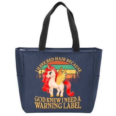 Retro Unicorn I Have Red Hair Warning Label Zip Tote Bag