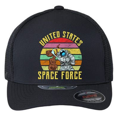 Retro United States Space Force Alien Flexfit Unipanel Trucker Cap