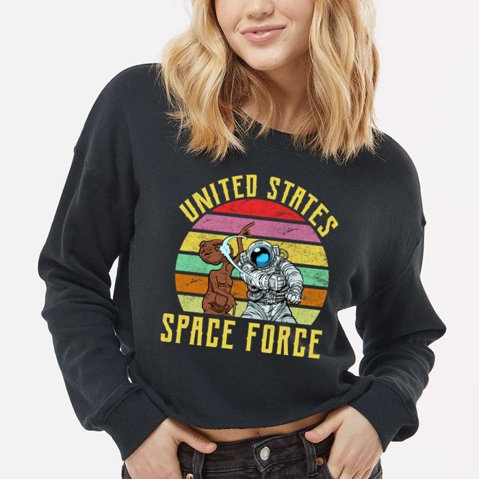 Retro United States Space Force Alien Cropped Pullover Crew