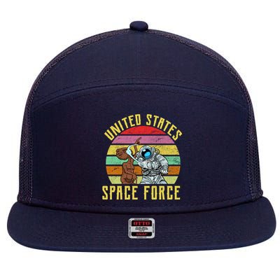 Retro United States Space Force Alien 7 Panel Mesh Trucker Snapback Hat