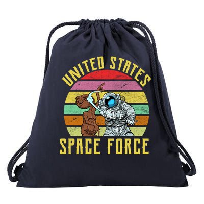 Retro United States Space Force Alien Drawstring Bag