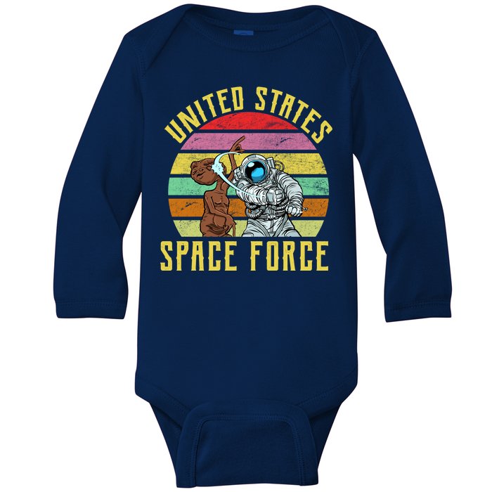 Retro United States Space Force Alien Baby Long Sleeve Bodysuit