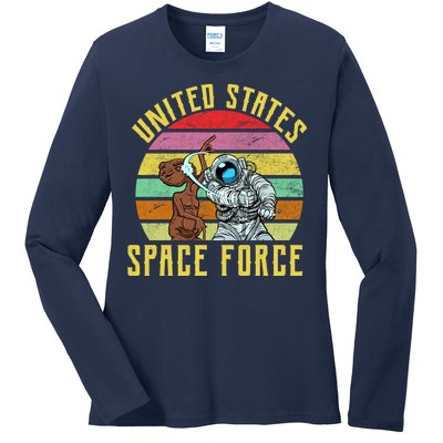 Retro United States Space Force Alien Ladies Long Sleeve Shirt