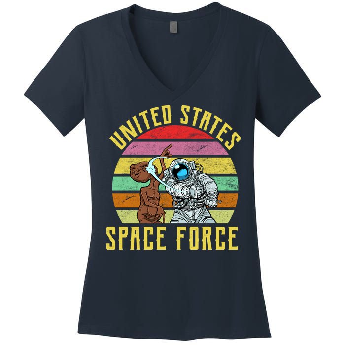 Retro United States Space Force Alien Women's V-Neck T-Shirt