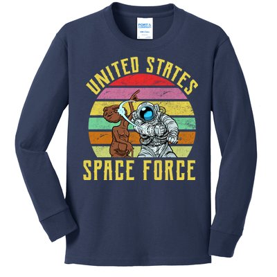 Retro United States Space Force Alien Kids Long Sleeve Shirt