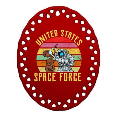 Retro United States Space Force Alien Ceramic Oval Ornament