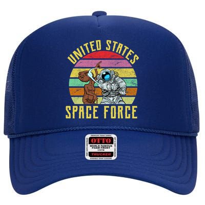 Retro United States Space Force Alien High Crown Mesh Back Trucker Hat