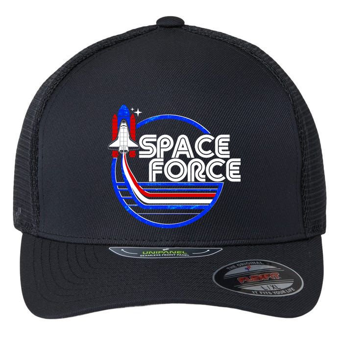 Retro USA American Space Force Emblem Flexfit Unipanel Trucker Cap