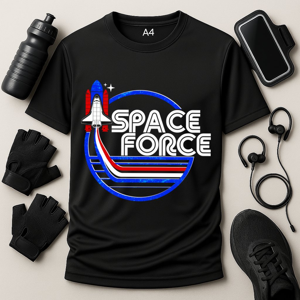 Retro USA American Space Force Emblem Performance Shirt