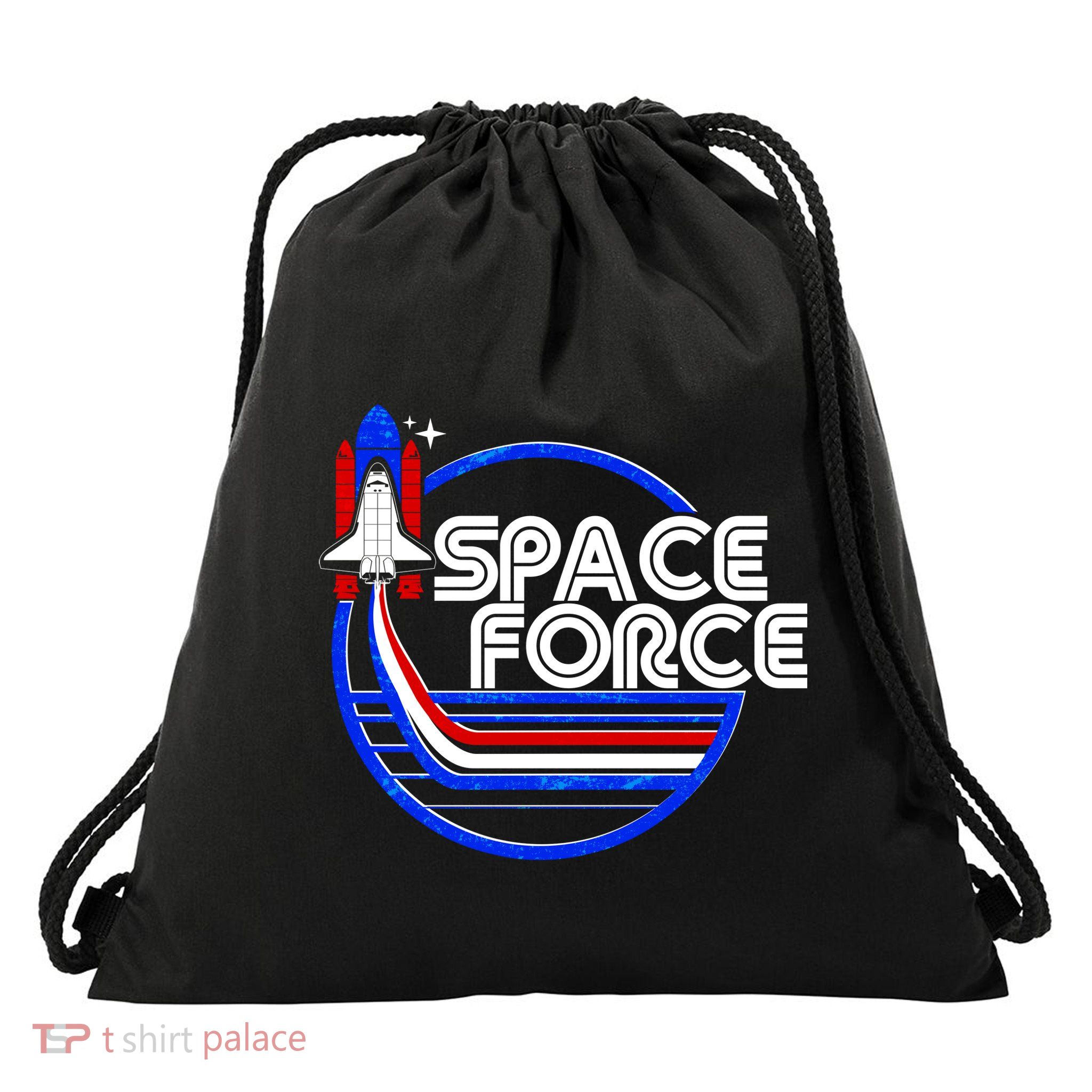 Retro USA American Space Force Emblem Drawstring Bag