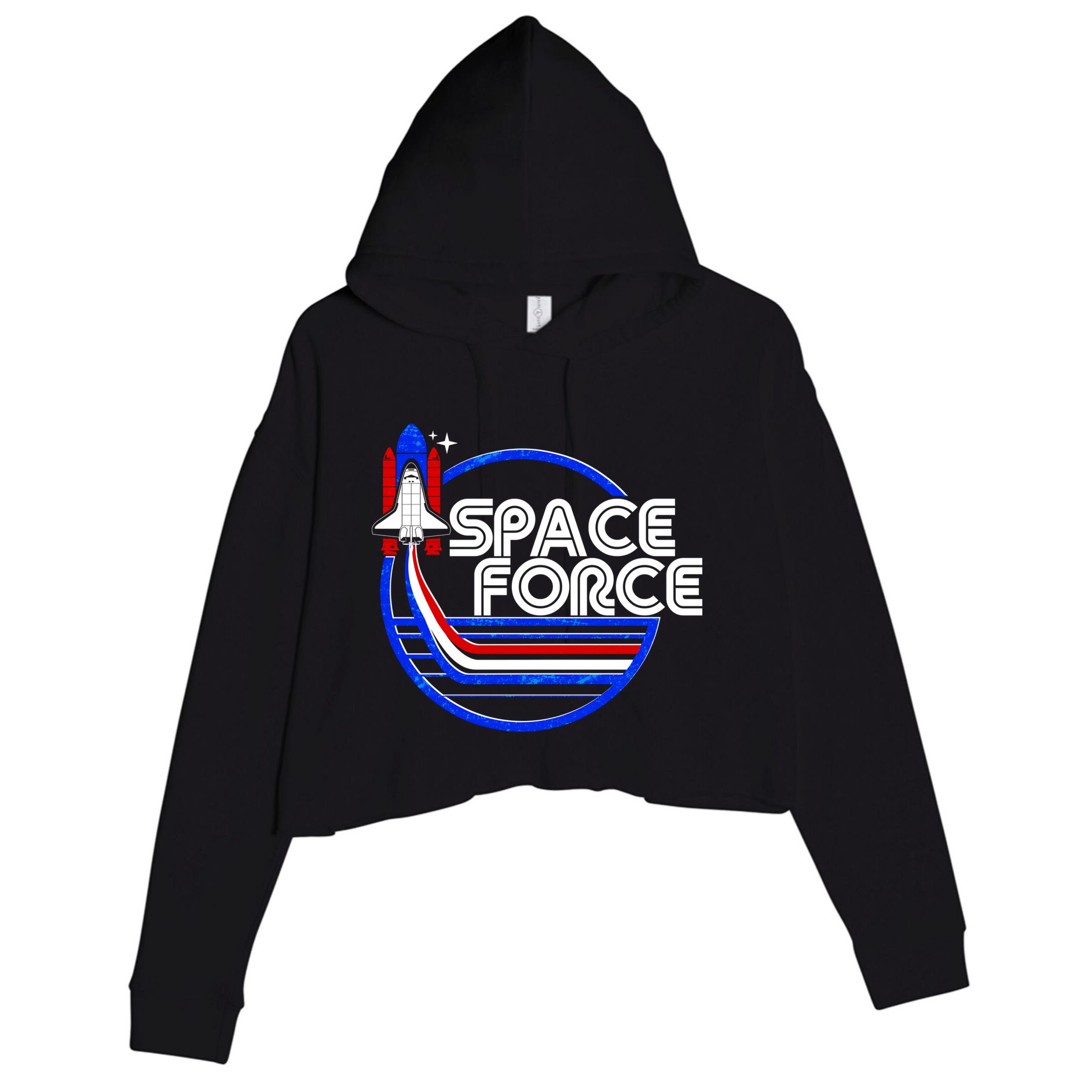 Retro USA American Space Force Emblem Crop Fleece Hoodie
