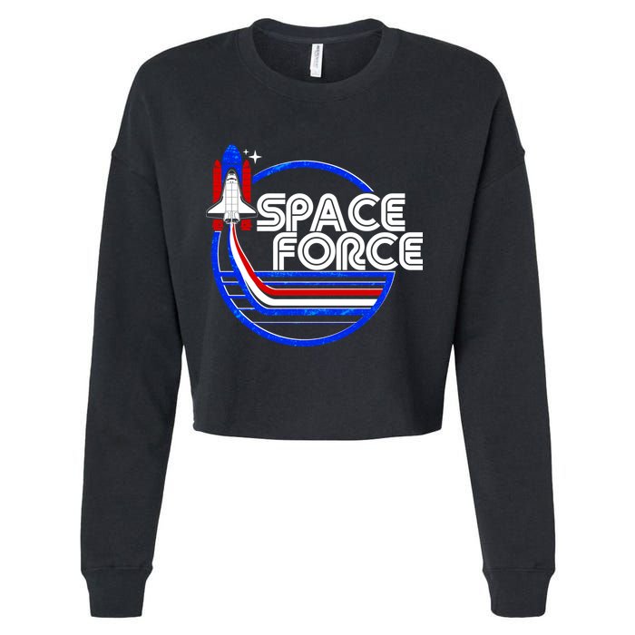 Retro USA American Space Force Emblem Cropped Pullover Crew