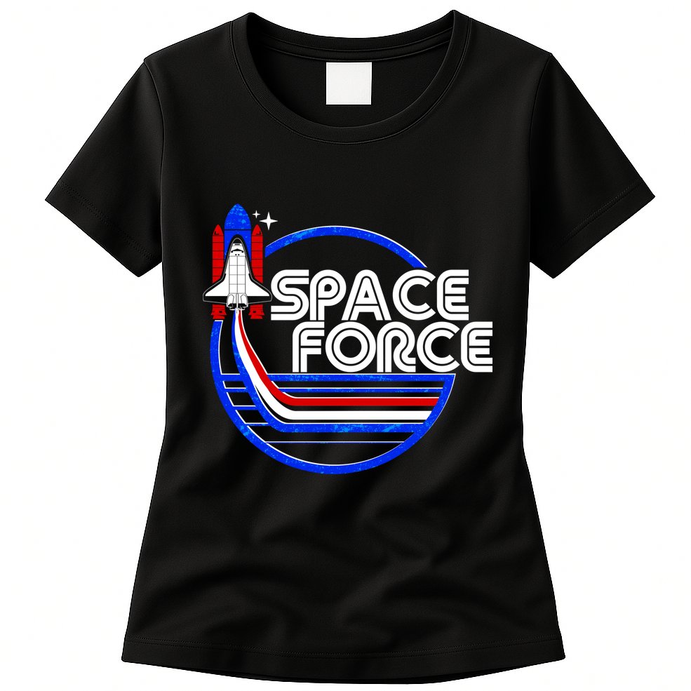 Retro USA American Space Force Emblem Womens T-Shirt