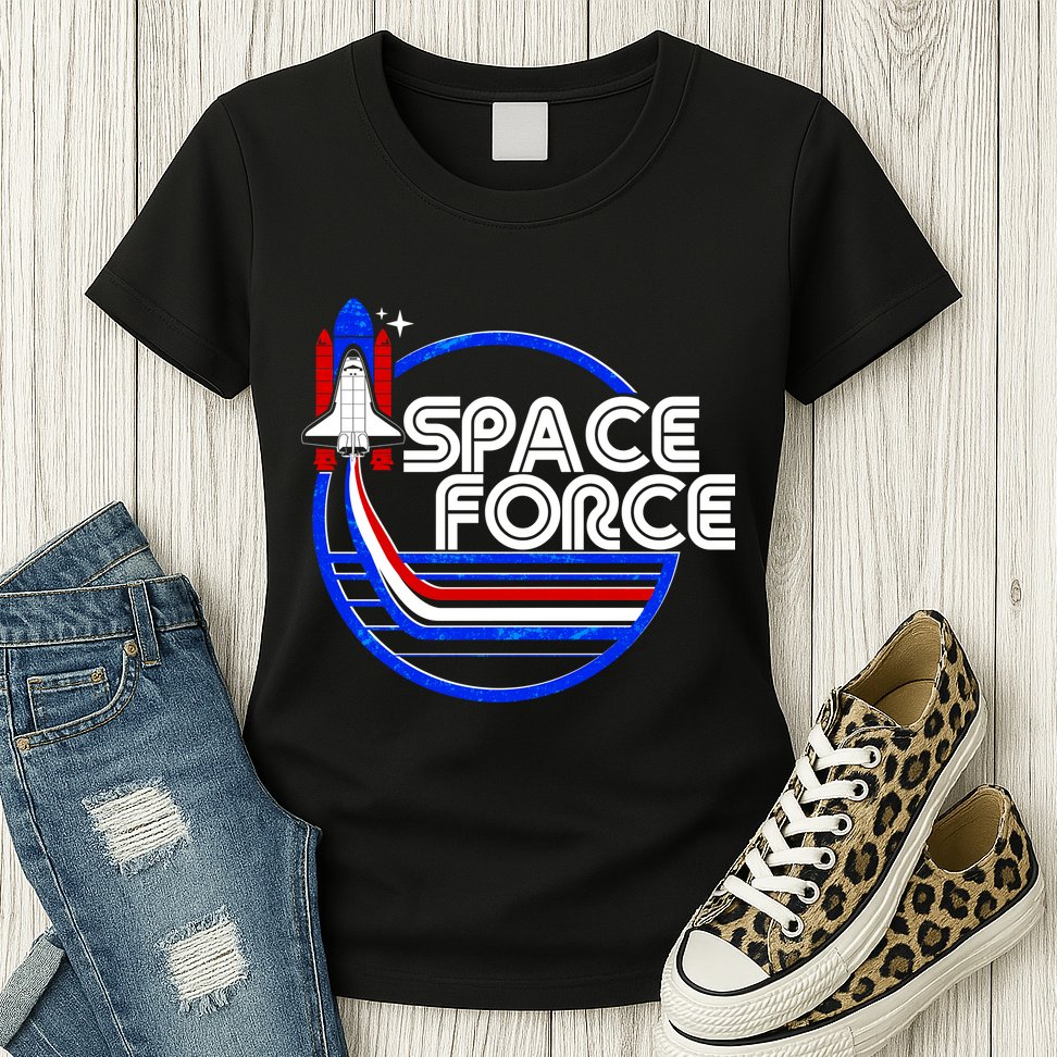 Retro USA American Space Force Emblem Womens T-Shirt