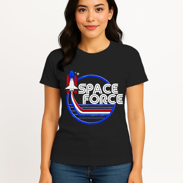 Retro USA American Space Force Emblem Womens T-Shirt
