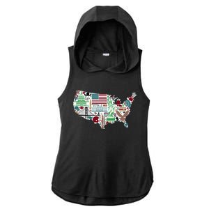 Retro USA State Map of America Ladies PosiCharge Tri-Blend Wicking Draft Hoodie Tank