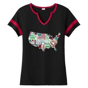 Retro USA State Map of America Ladies Halftime Notch Neck Tee