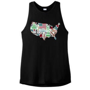 Retro USA State Map of America Ladies PosiCharge Tri-Blend Wicking Tank