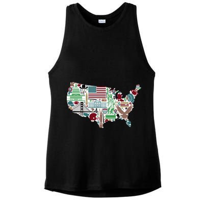 Retro USA State Map of America Ladies PosiCharge Tri-Blend Wicking Tank