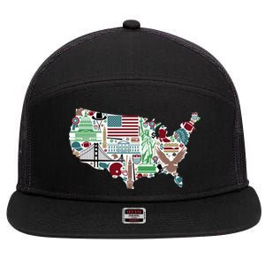 Retro USA State Map of America 7 Panel Mesh Trucker Snapback Hat