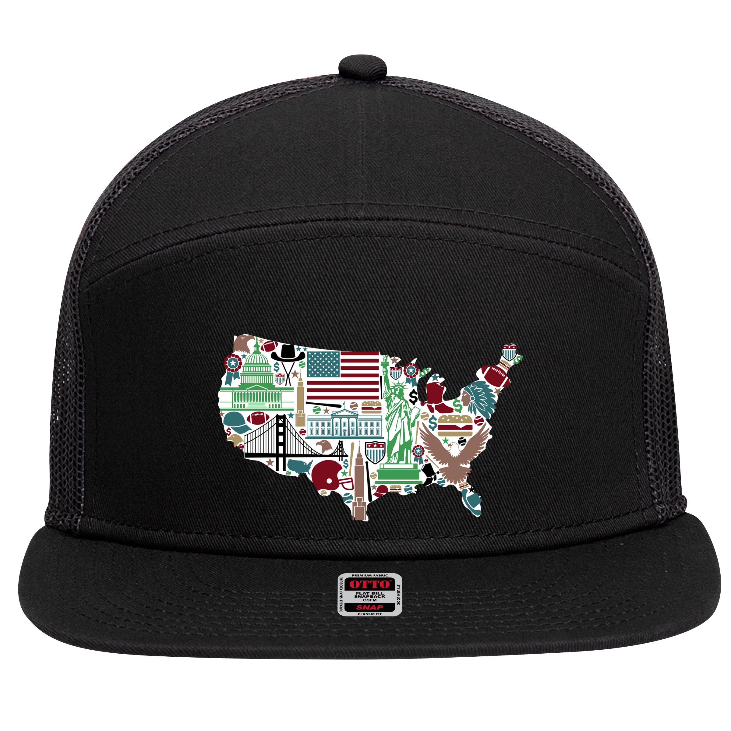 Retro USA State Map of America 7 Panel Mesh Trucker Snapback Hat