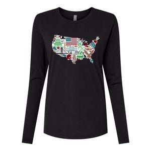 Retro USA State Map of America Womens Cotton Relaxed Long Sleeve T-Shirt