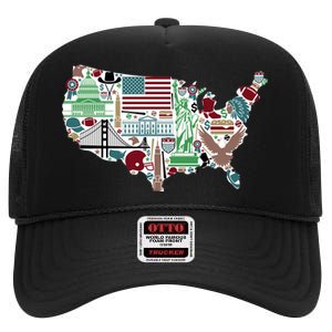 Retro USA State Map of America High Crown Mesh Back Trucker Hat