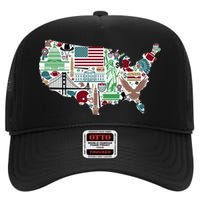 Retro USA State Map of America High Crown Mesh Back Trucker Hat