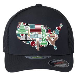 Retro USA State Map of America Flexfit Unipanel Trucker Cap