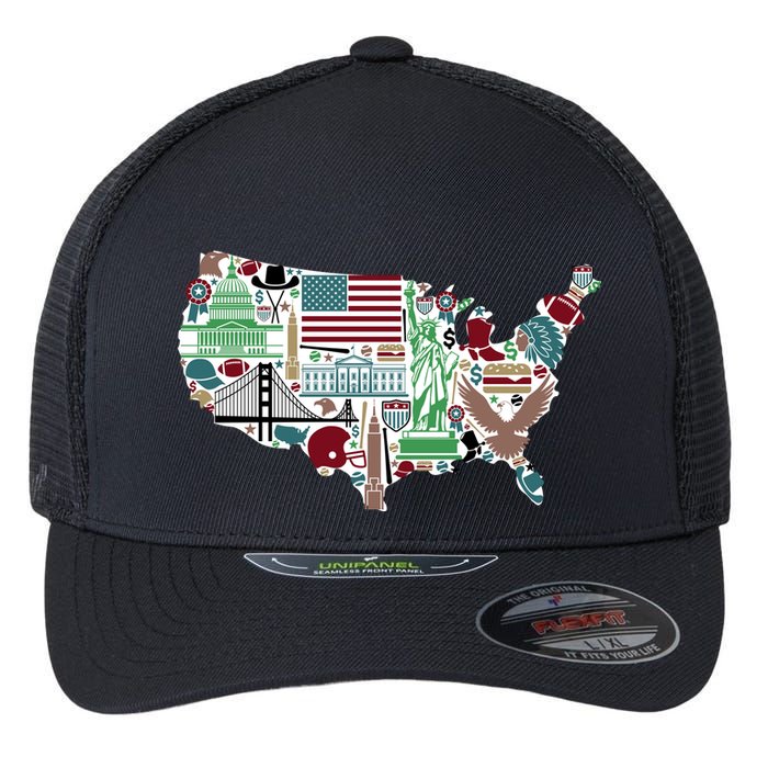 Retro USA State Map of America Flexfit Unipanel Trucker Cap