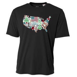 Retro USA State Map of America Cooling Performance Crew T-Shirt