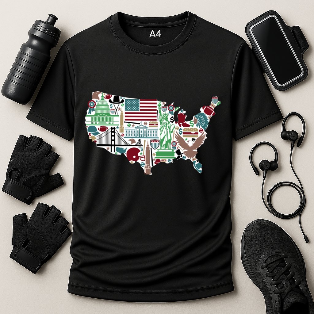 Retro USA State Map of America Performance Shirt