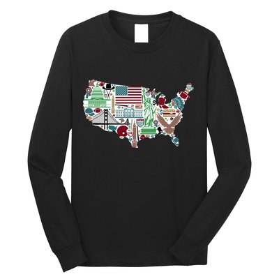 Retro USA State Map of America Long Sleeve Shirt