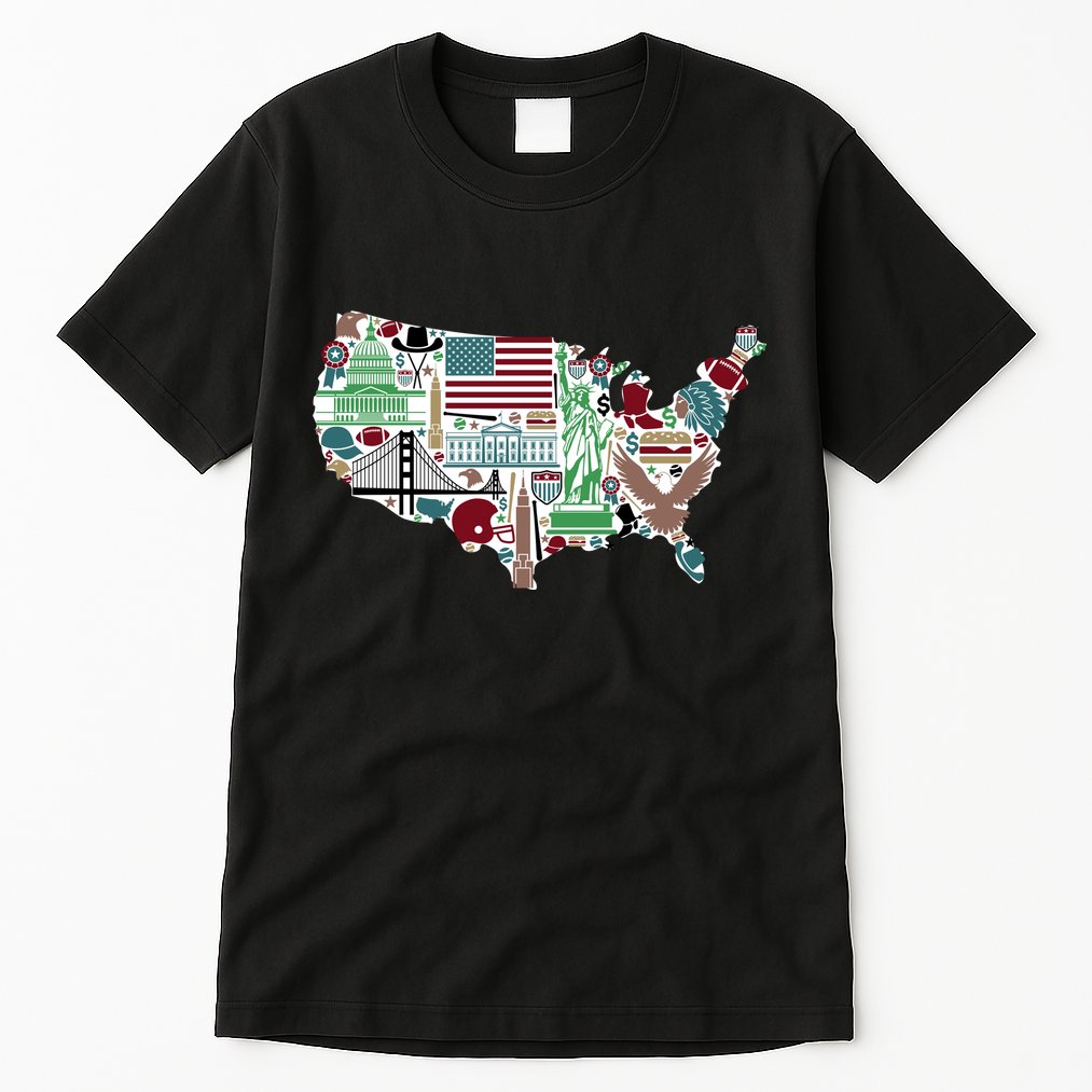 Retro USA State Map of America Tall T-Shirt