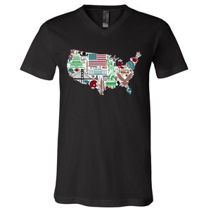 Retro USA State Map of America V-Neck T-Shirt