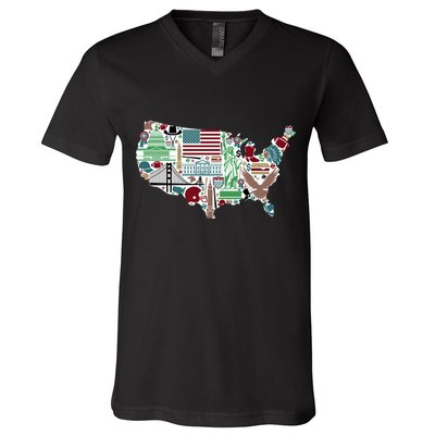 Retro USA State Map of America V-Neck T-Shirt