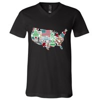 Retro USA State Map of America V-Neck T-Shirt
