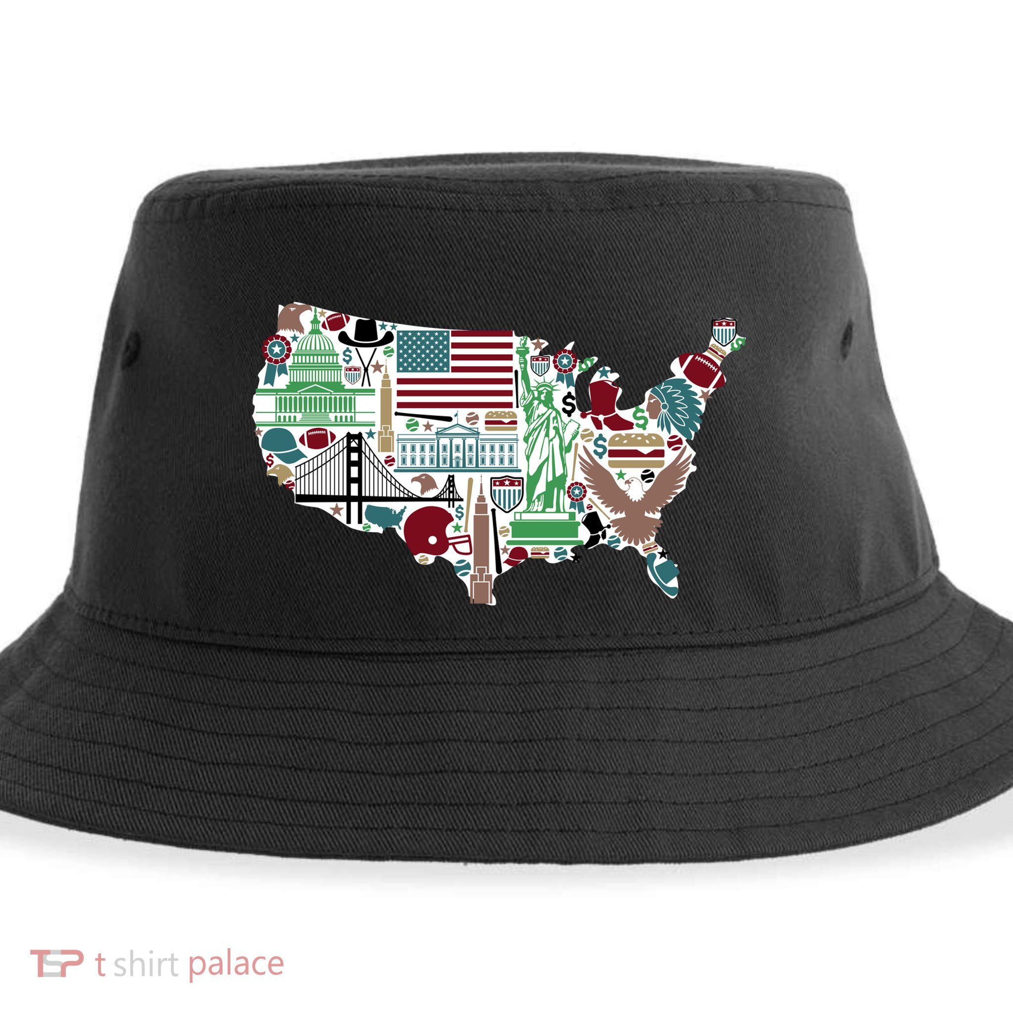 Retro USA State Map of America Sustainable Bucket Hat