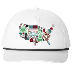 Retro USA State Map of America Snapback Five-Panel Rope Hat